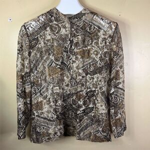 Chico's Women's Brown Paisley Lace Full Zip Jacket Size Large (16-18) Corporate